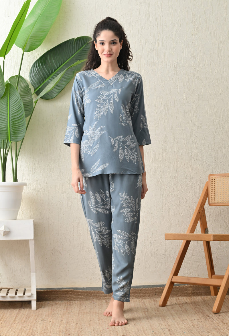 Ichaa Premium Rayon LoungeWear Set- Grey