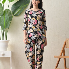 Ichaa Premium Rayon LoungeWear Set- Black