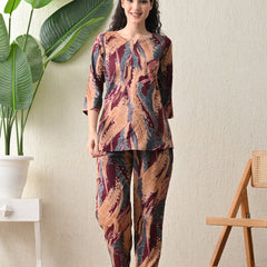 Ichaa Premium Rayon LoungeWear Set- Wine