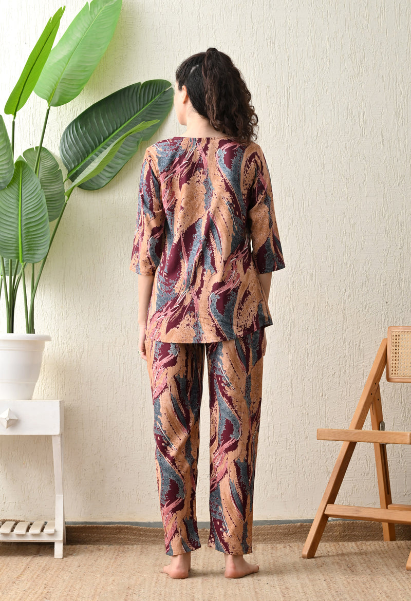 Ichaa Premium Rayon LoungeWear Set- Wine