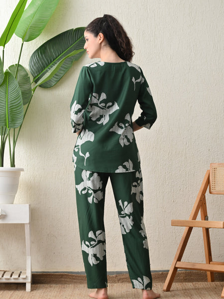 Ichaa Premium Rayon LoungeWear Set- Green