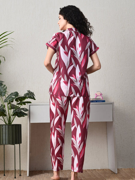 Ichaa Premium Rayon LoungeWear Set- Wine