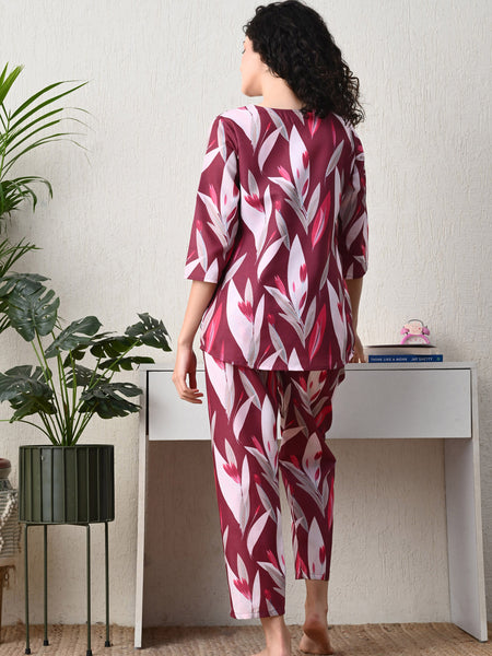 Ichaa Premium Rayon LoungeWear Set- Wine