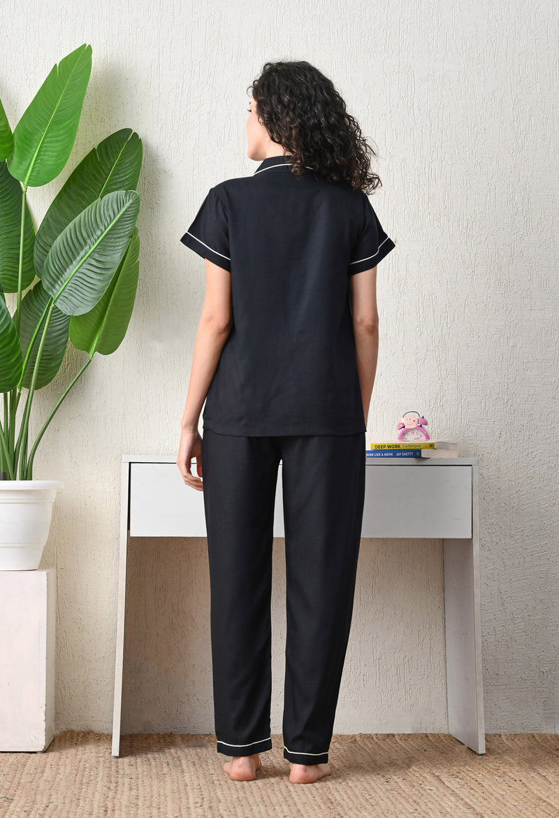 Ichaa Premium Rayon LoungeWear Set- Black