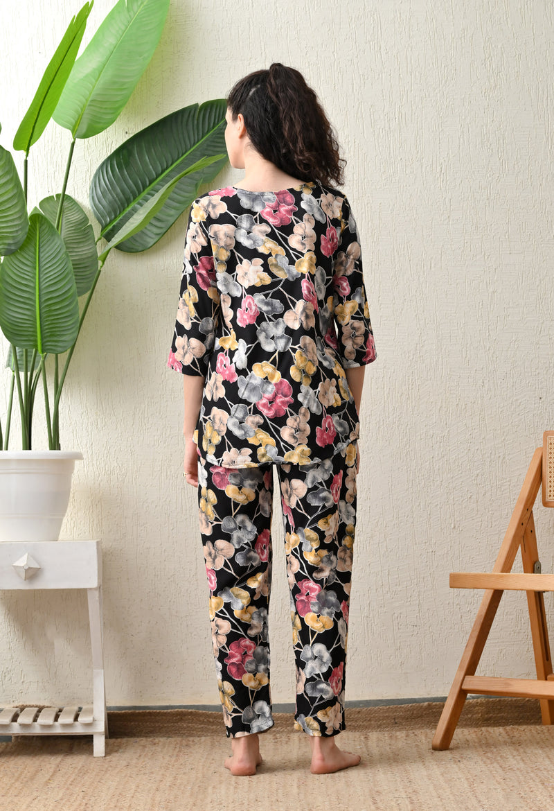 Ichaa Premium Rayon LoungeWear Set- Black