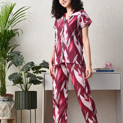 Ichaa Premium Rayon LoungeWear Set- Wine