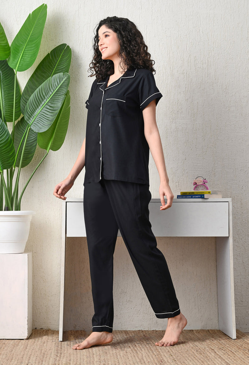 Ichaa Premium Rayon LoungeWear Set- Black