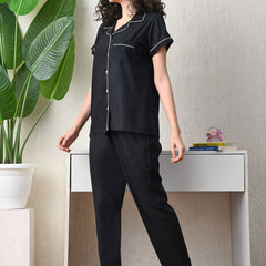 Ichaa Premium Rayon LoungeWear Set- Black