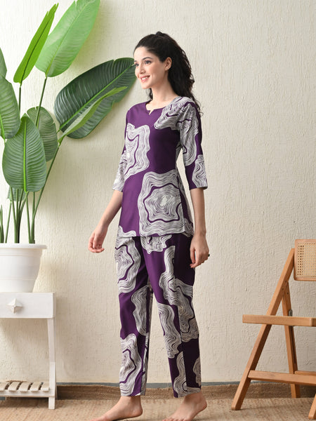 Ichaa Premium Rayon LoungeWear Set- Purple
