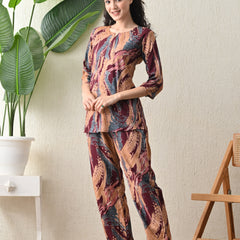 Ichaa Premium Rayon LoungeWear Set- Wine