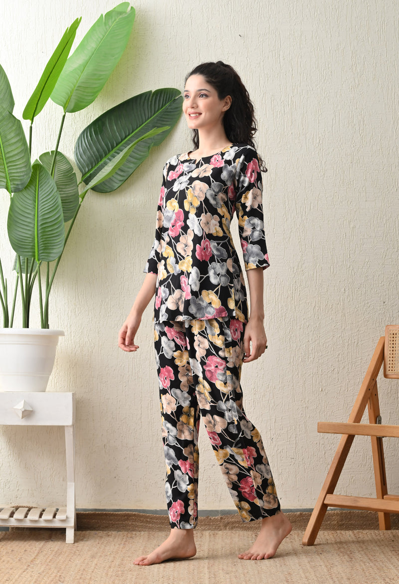 Ichaa Premium Rayon LoungeWear Set- Black