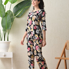 Ichaa Premium Rayon LoungeWear Set- Black