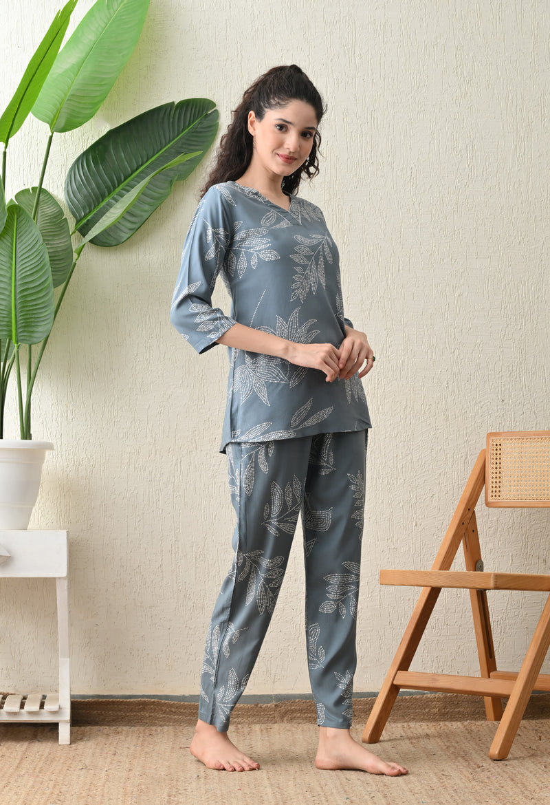 Ichaa Premium Rayon LoungeWear Set- Grey