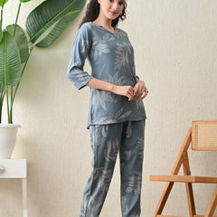 Ichaa Premium Rayon LoungeWear Set- Grey