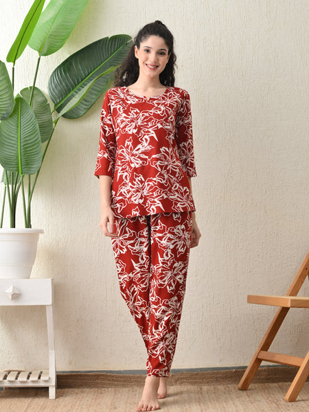 Ichaa Premium Rayon LoungeWear Set- Maroon