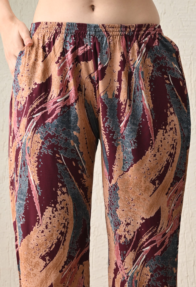 Ichaa Premium Rayon LoungeWear Set- Wine
