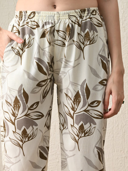 Ichaa Premium Rayon LoungeWear Set- Cream