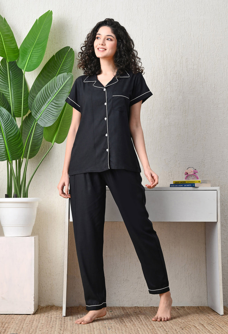 Ichaa Premium Rayon LoungeWear Set- Black