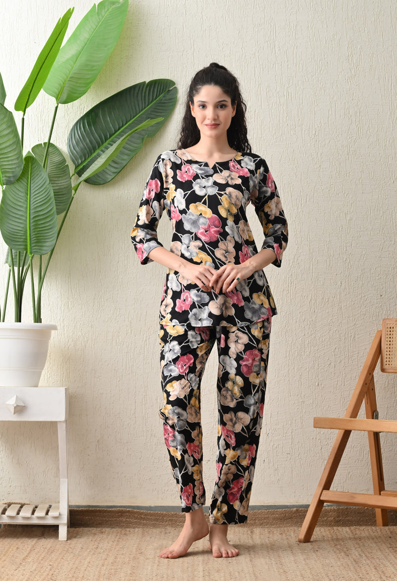 Ichaa Premium Rayon LoungeWear Set- Black