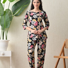 Ichaa Premium Rayon LoungeWear Set- Black